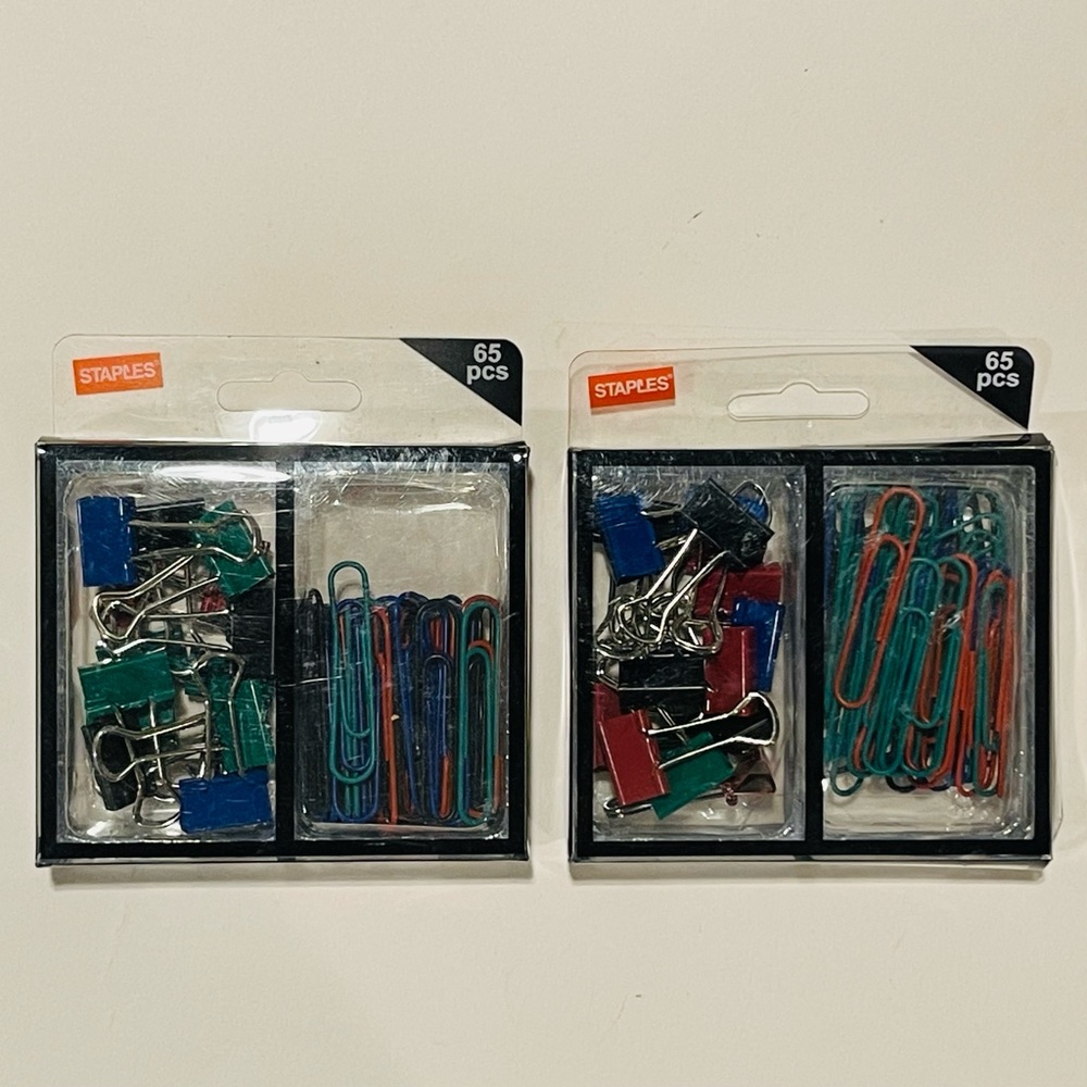 Set of 2 Blue, Green, Red & Black Small Binder Clips & Large Paper Clips